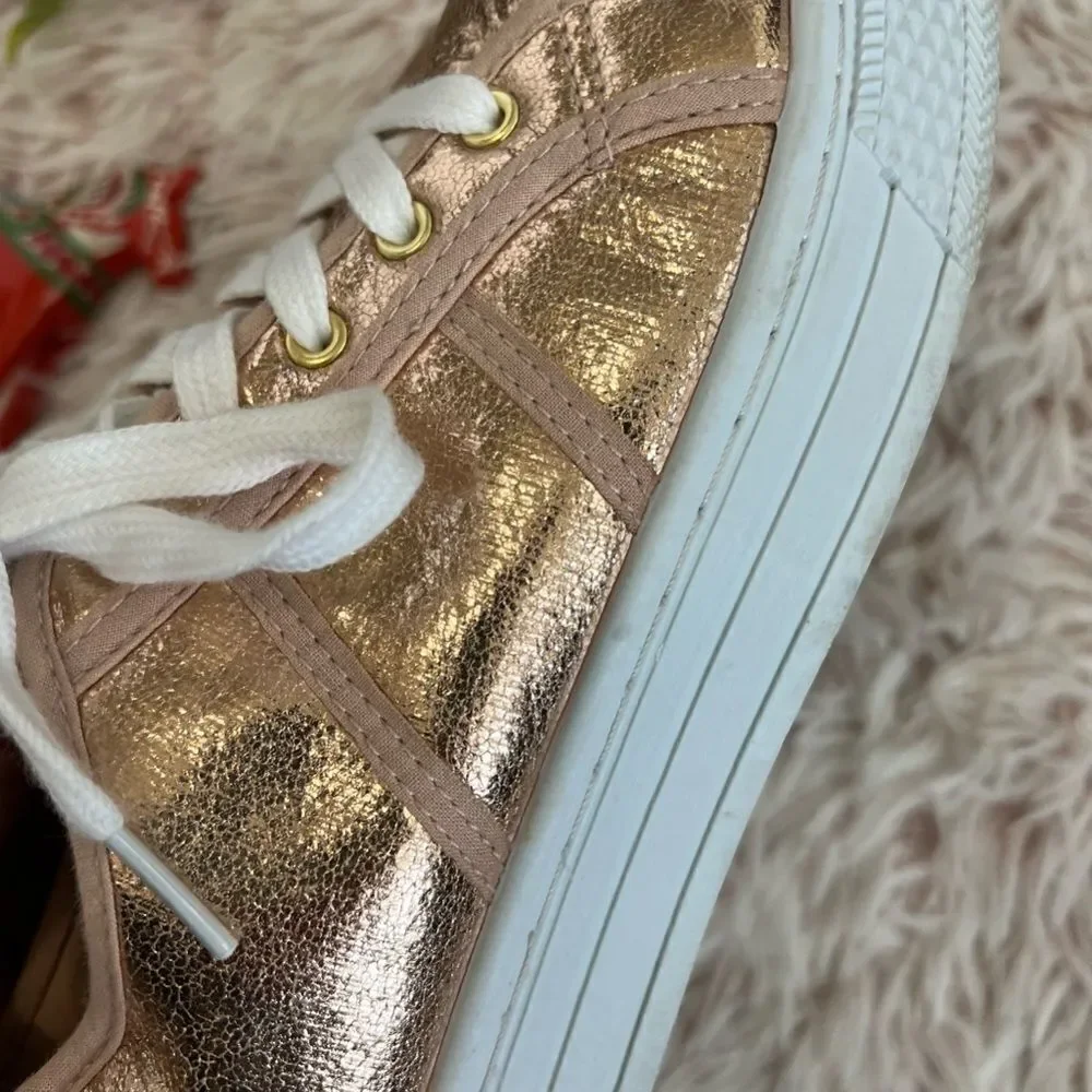 Qupid‎ Maniac-17 Rose Gold Metallic Distressed Flatform Creeper Sneakers Sz 8
